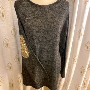 🎃3 for $15🎃Gorgeous Gray Sweater w/ Gold Sequin Elbow Patches Sz 1X